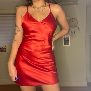 Red silky mini dress